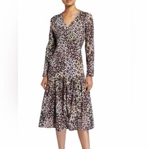 🐆 Laura Ashley Leopard Print Midi Dress — Size M — Long Sleeve